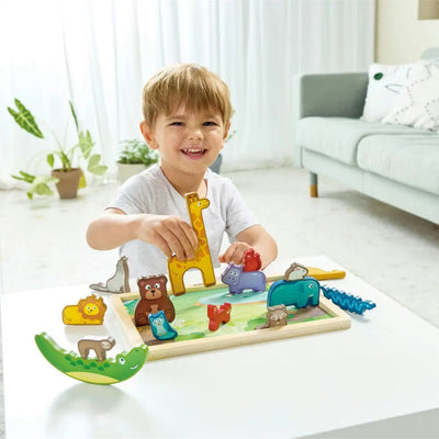 Fidtoy Wildlife Puzzle & Play - Jouet Éducatif en Bois pour Enfants
