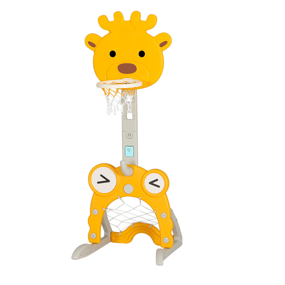 Ensemble de panier de basket réglable pour enfants avec football, golf, lancer d'anneaux et boîte à musique – Jouet de sport