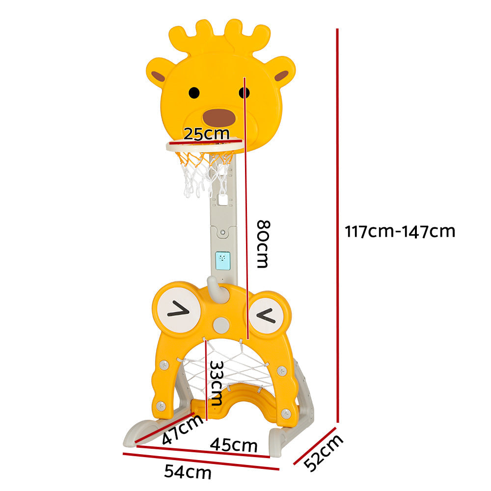 Ensemble de panier de basket réglable pour enfants avec football, golf, lancer d'anneaux et boîte à musique – Jouet de sport