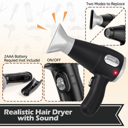 Hairdressing Stylist Playset Hair Salon Role Play Barber Toy Kit with Hair Dryer Fake Razor Barber Scissors for Kids 3+