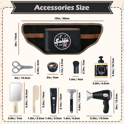 Hairdressing Stylist Playset Hair Salon Role Play Barber Toy Kit with Hair Dryer Fake Razor Barber Scissors for Kids 3+