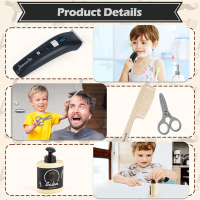 Hairdressing Stylist Playset Hair Salon Role Play Barber Toy Kit with Hair Dryer Fake Razor Barber Scissors for Kids 3+
