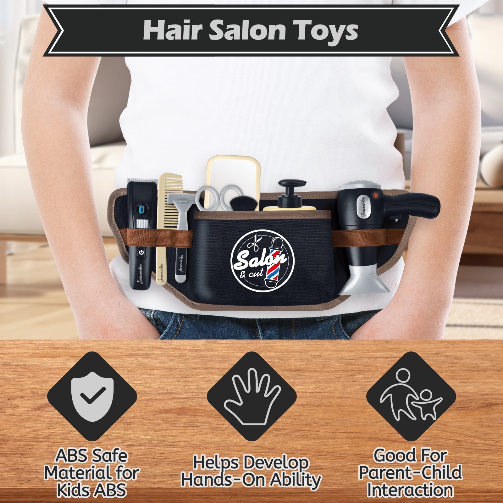 Hairdressing Stylist Playset Hair Salon Role Play Barber Toy Kit with Hair Dryer Fake Razor Barber Scissors for Kids 3+