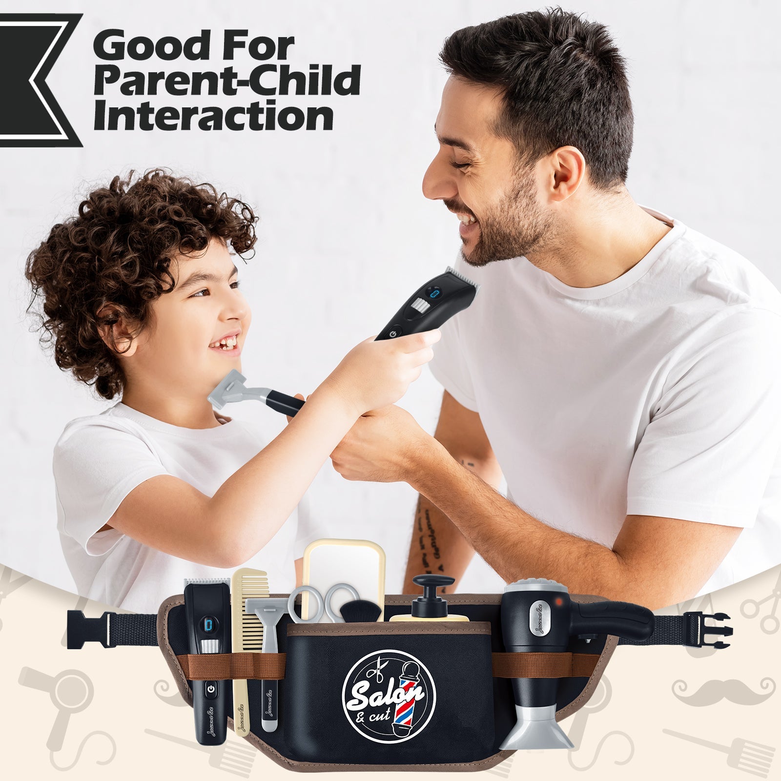 Hairdressing Stylist Playset Hair Salon Role Play Barber Toy Kit with Hair Dryer Fake Razor Barber Scissors for Kids 3+