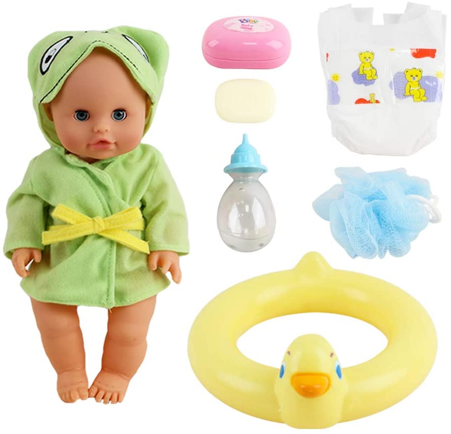 12” Interactive Swimming Baby Doll Bath Time Bathing and Swim Play Set with Toy Rubber Ring Soap Kids Toys Prefect Christmas Gift