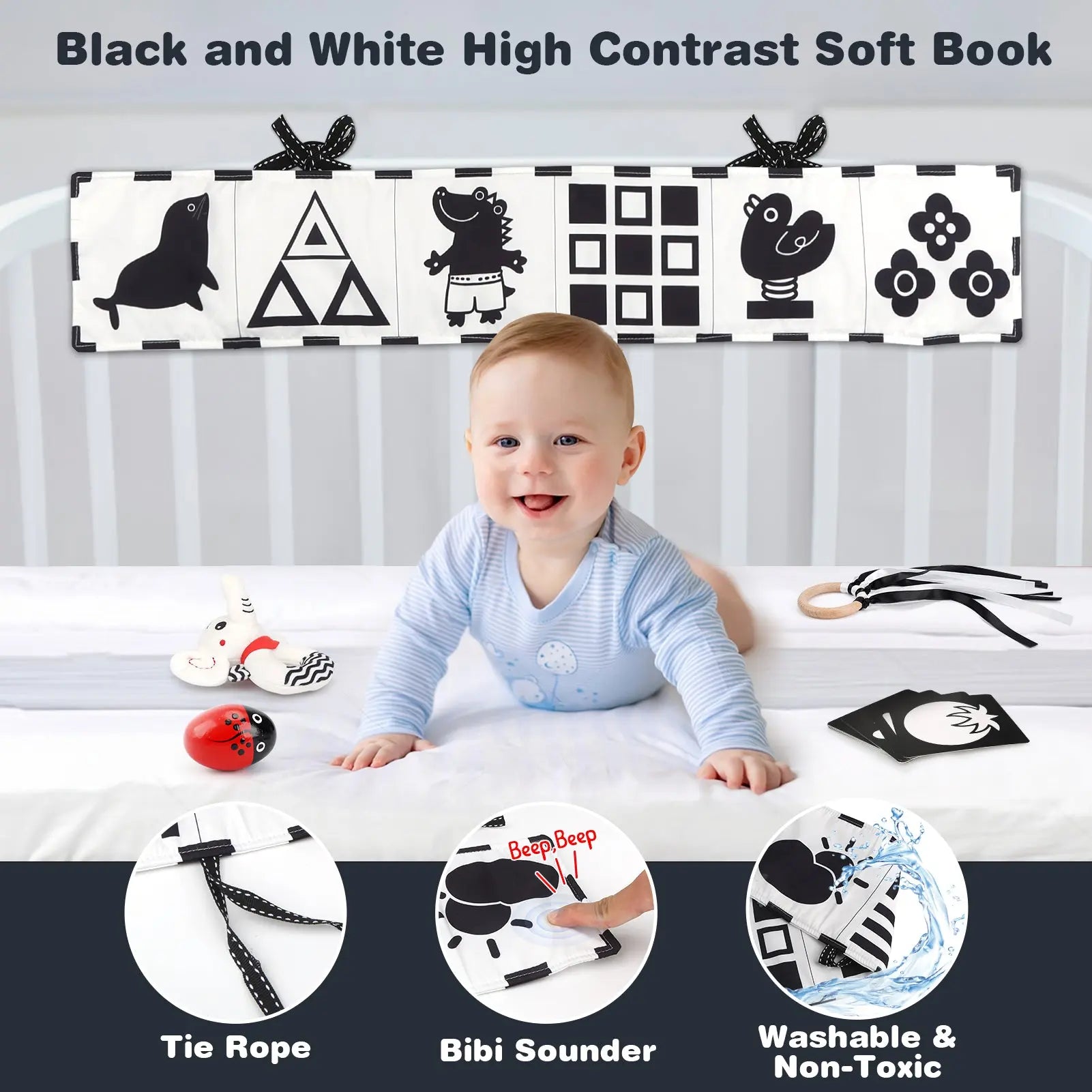 Black & White Sensory Toys for Newborns 0-6M - Early Development Set