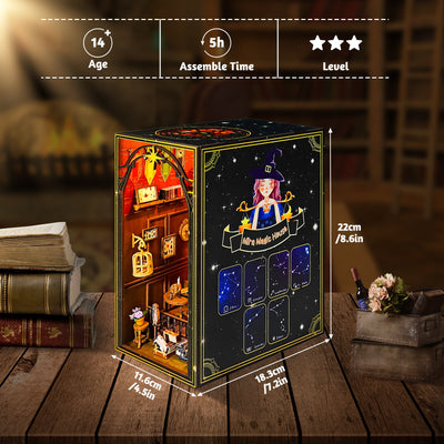 Wooden 3D DIY Book Nook Kit Micro Scene Magic Bookstore Book Stand with LED