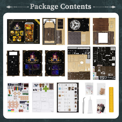 Wooden 3D DIY Book Nook Kit Micro Scene Magic Bookstore Book Stand with LED