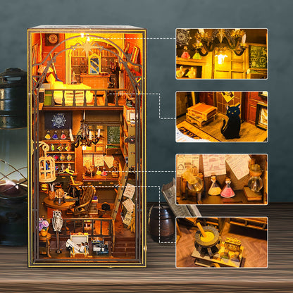 Wooden 3D DIY Book Nook Kit Micro Scene Magic Bookstore Book Stand with LED