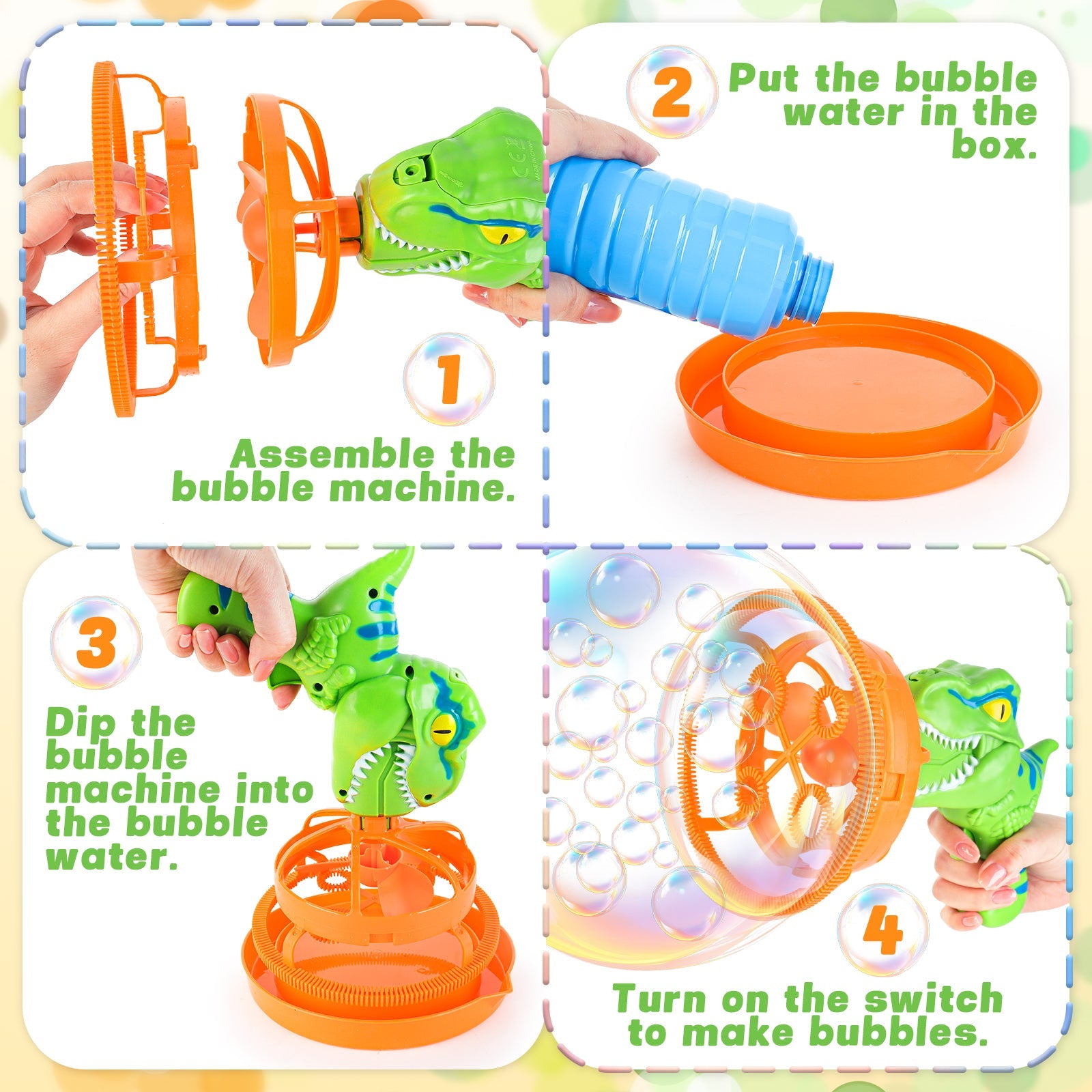 Dinosaur Portable Automatic Bubble Maker Colourful Big Bubble Summer Indoor Outdoor Toys for Kids