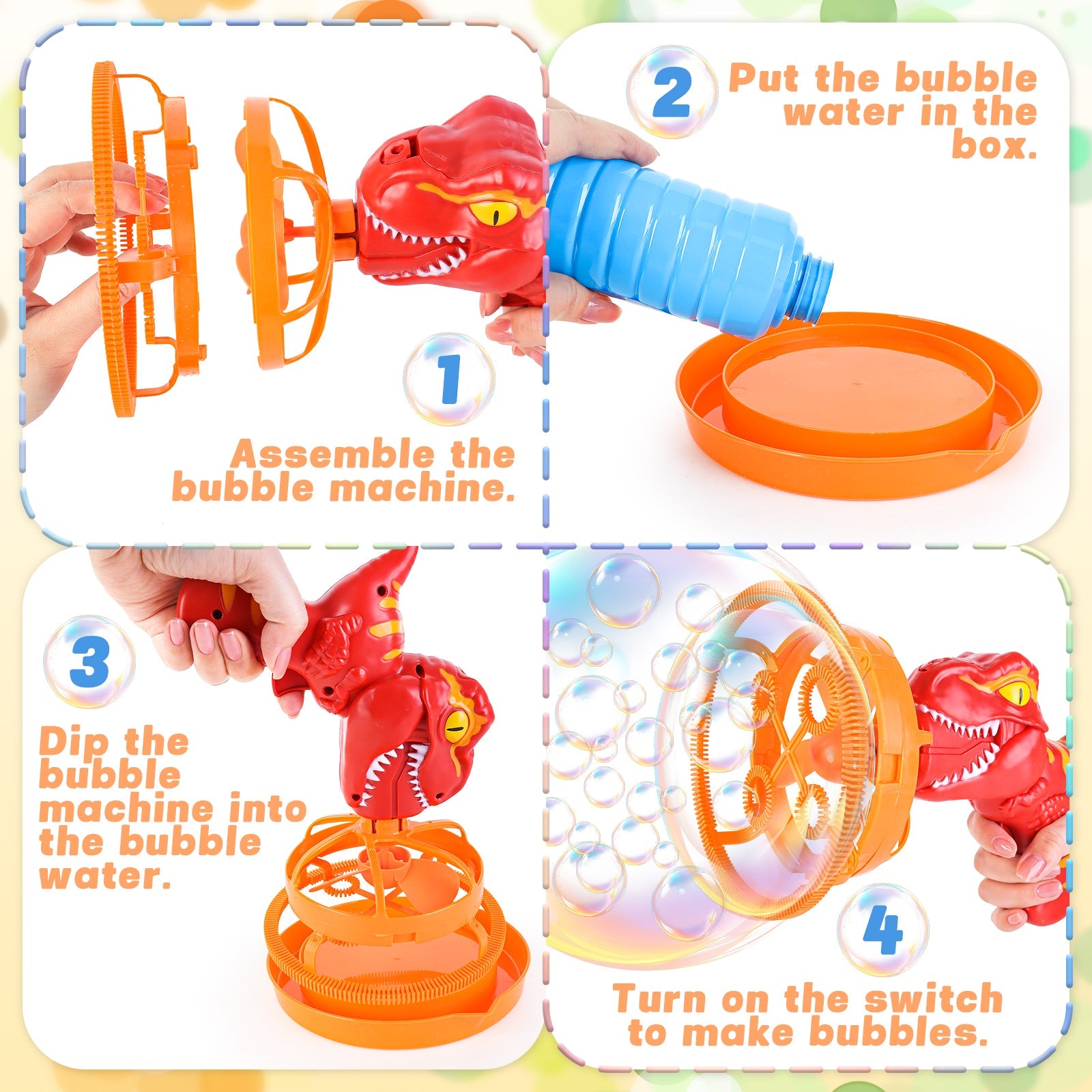 Dinosaur Portable Automatic Bubble Maker Colourful Big Bubble Summer Indoor Outdoor Toys for Kids