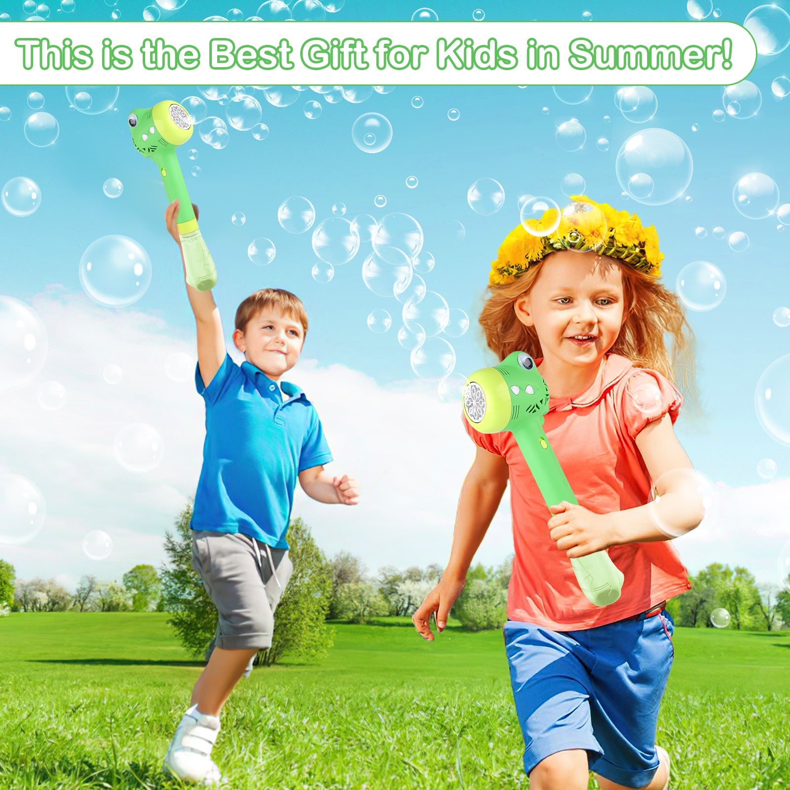 Green Crocodile Bubble Machine Portable Bubble Maker Toy Gift with Light & Music