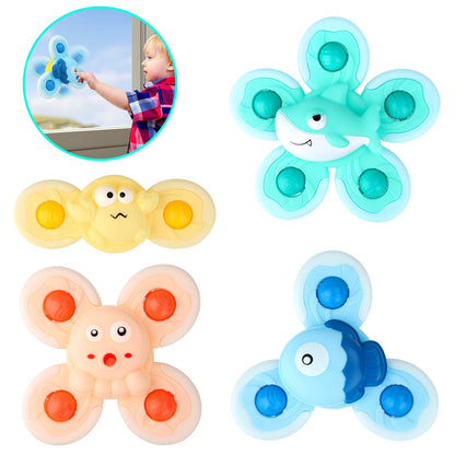 4PCS Suction Cup Hand Spinner Toys, Fidget Spinner for kids with Suction Cup Baby interactive Sensory Toy Bath Spinning Toys for Toddlers