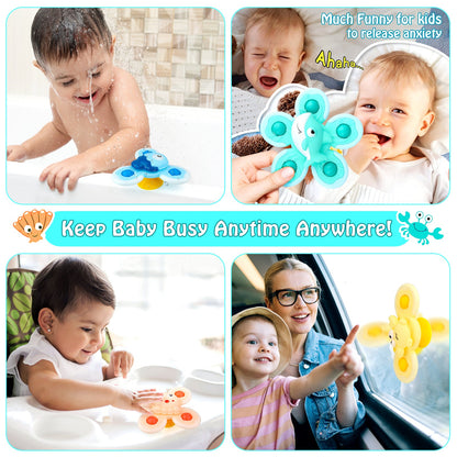 4PCS Suction Cup Hand Spinner Toys, Fidget Spinner for kids with Suction Cup Baby interactive Sensory Toy Bath Spinning Toys for Toddlers