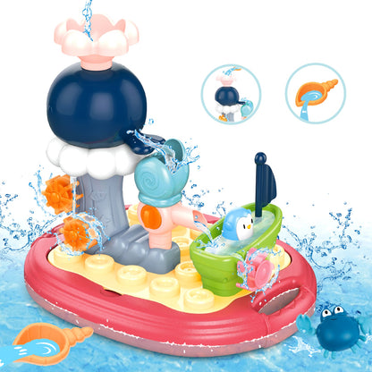 Baby Bath Toys Floating Boat Toys Baby Bath Tub Kids Bath interactive Sensory Toys with Waterwheel for Bathroom Bath time Swimming Pool