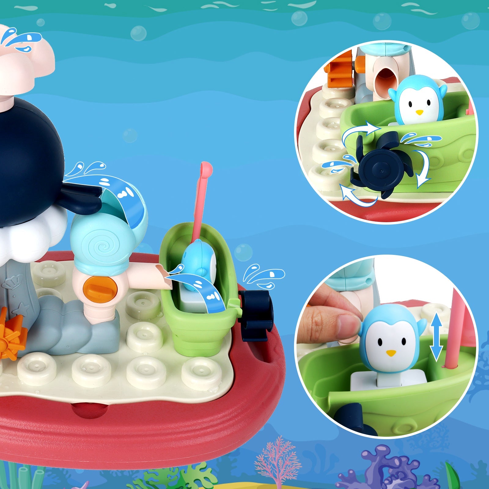 Baby Bath Toys Floating Boat Toys Baby Bath Tub Kids Bath interactive Sensory Toys with Waterwheel for Bathroom Bath time Swimming Pool