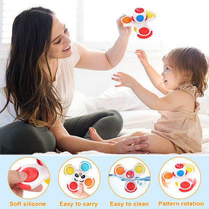 3PCS Suction Cup Hand Spinner Toys Fidget Spinner Toys for Kids with Suction Cup Baby Interactive Pop Up Sensory Toy Bath Toy