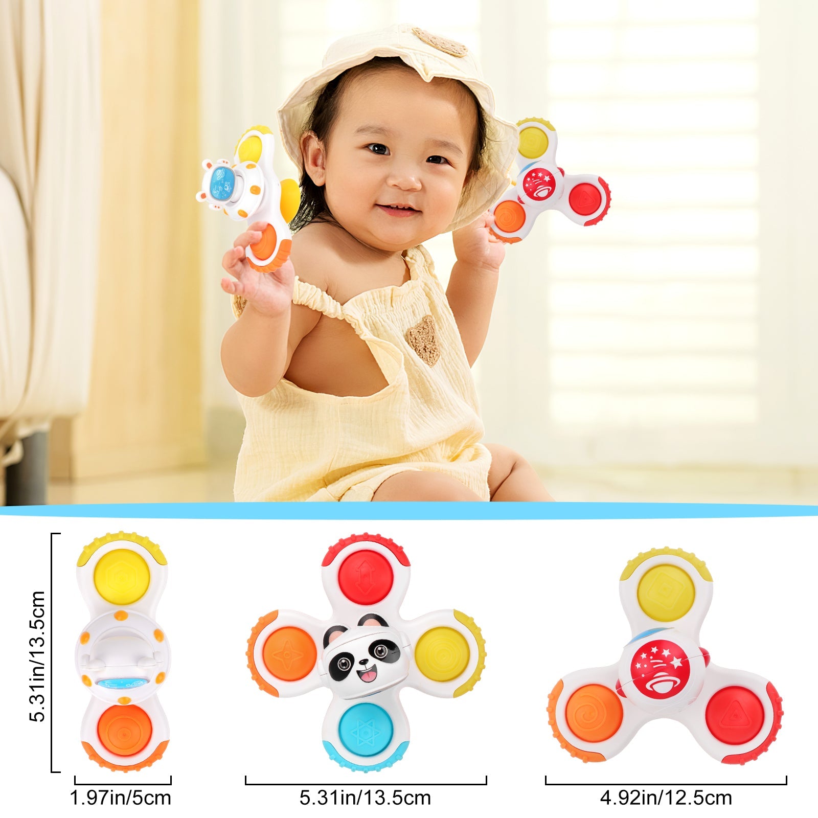 3PCS Suction Cup Hand Spinner Toys Fidget Spinner Toys for Kids with Suction Cup Baby Interactive Pop Up Sensory Toy Bath Toy