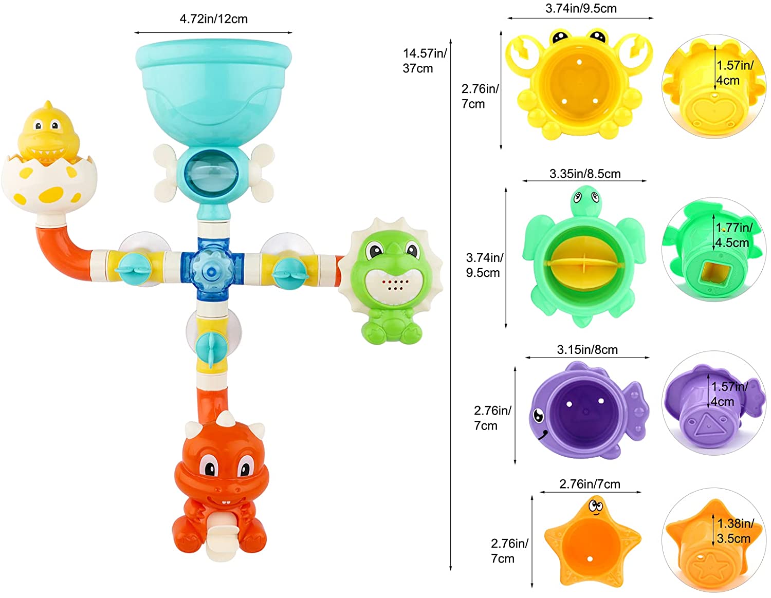 Baby Bath Dinosaur Toy Water Pipes with Waterwheel and Variety of Sea Animals Bathtime Play Toys Safe Material for Children
