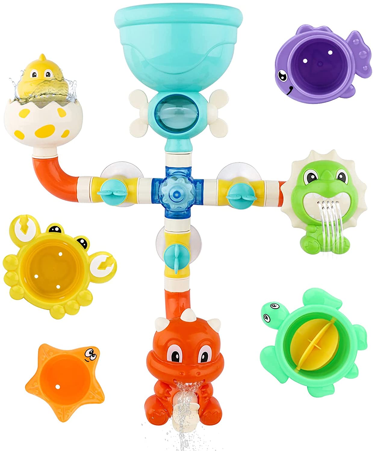 Baby Bath Dinosaur Toy Water Pipes with Waterwheel and Variety of Sea Animals Bathtime Play Toys Safe Material for Children