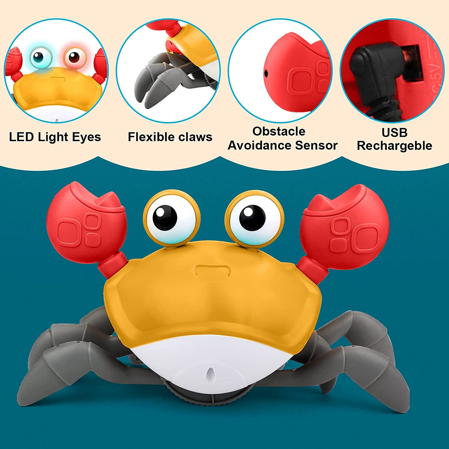 Crawling Crab Toy with Music and Light, Interactive Crawling Toys for Toddlers Walking Dancing Sensory Toys for Children