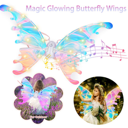 Glowing Butterfly Wings Fairy Costume Angel Wings for Girls Fun Play Fancy Dress-up for Kids Halloween Cosplay Christmas Birthdays