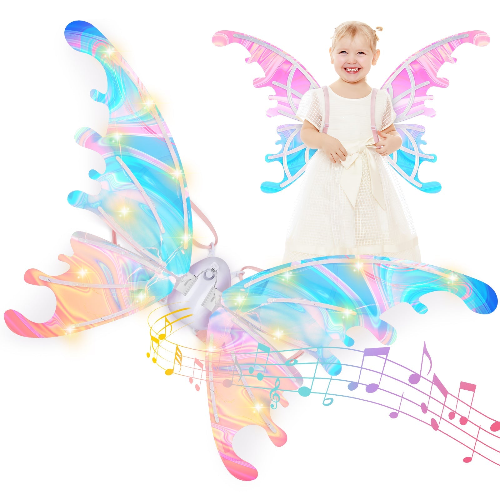 Glowing Butterfly Wings Fairy Costume Angel Wings for Girls Fun Play Fancy Dress-up for Kids Halloween Cosplay Christmas Birthdays