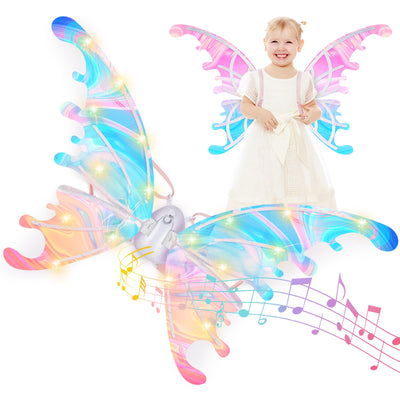 Glowing Butterfly Wings Fairy Costume Angel Wings for Girls Fun Play Fancy Dress-up for Kids Halloween Cosplay Christmas Birthdays
