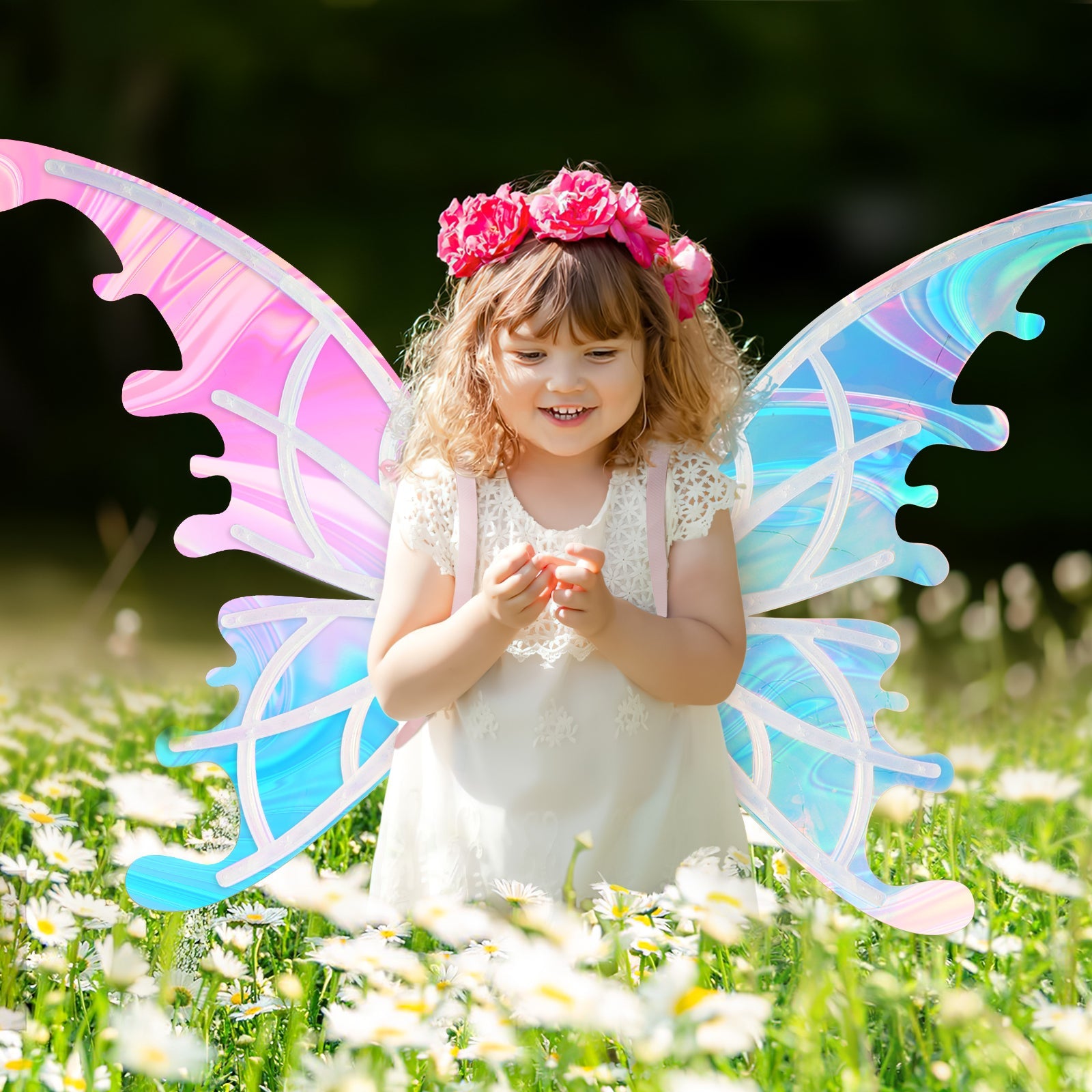 Glowing Butterfly Wings Fairy Costume Angel Wings for Girls Fun Play Fancy Dress-up for Kids Halloween Cosplay Christmas Birthdays