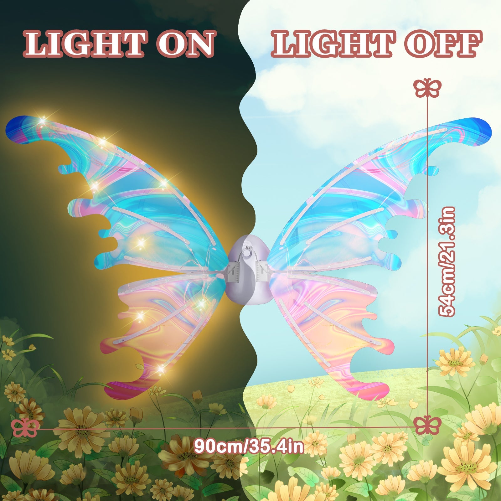 Glowing Butterfly Wings Fairy Costume Angel Wings for Girls Fun Play Fancy Dress-up for Kids Halloween Cosplay Christmas Birthdays