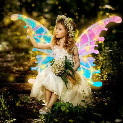 Glowing Butterfly Wings Fairy Costume Angel Wings for Girls Fun Play Fancy Dress-up for Kids Halloween Cosplay Christmas Birthdays