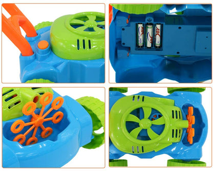 2-in-1 Super Bubble Push along Lawnmower Toy Machine Boomerangs and UFO Flyers for Indoor and Outdoor Use–Great Christmas Gift for Kids