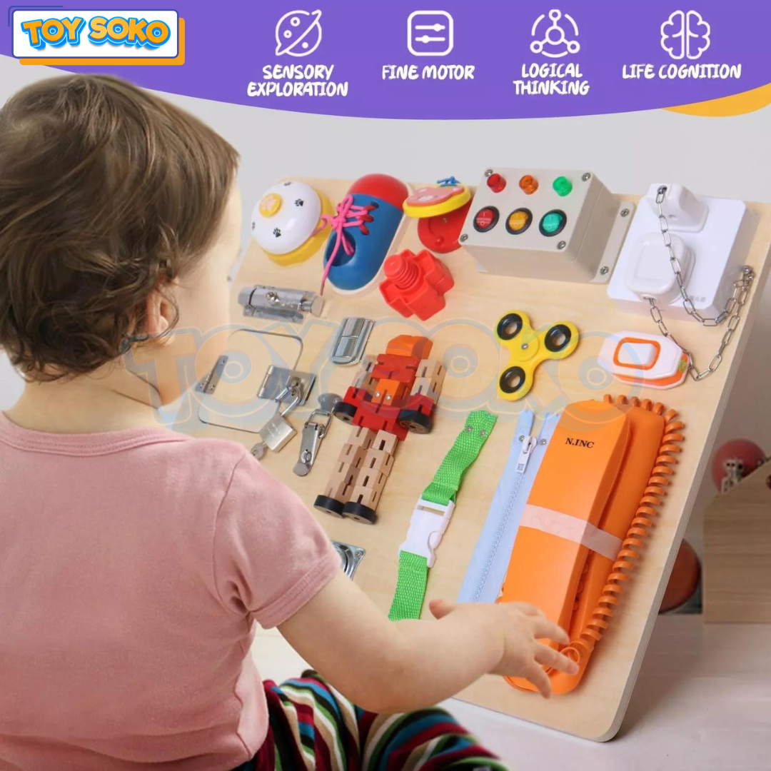 Wooden Busy Board - Montessori Baby Development Toys