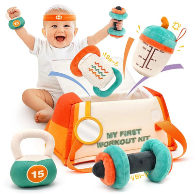 Fidtoy Baby Plush Rattle Toy Set First Gym Kit Sensory Toy with Storage Bag for Newborns and Toddlers