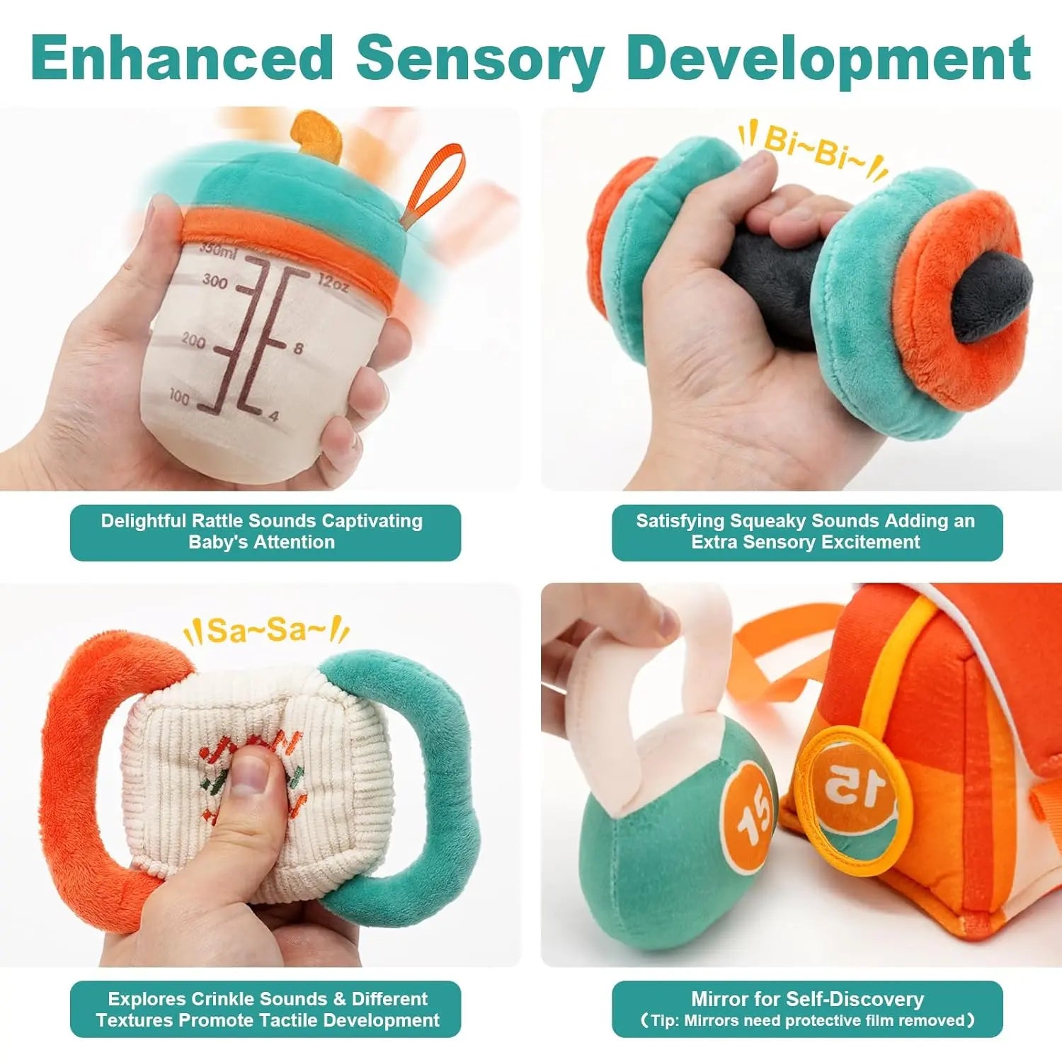Fidtoy Bébé Peluche Hochet Jouet Set Premier Kit de Gymnastique Jouet Sensoriel avec Sac de Rangement pour Nouveau-nés et Tout-petits