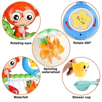 Fidtoy Suction Cup Bath Toys for Babies – Monkey Waterfall Bathtub Toy for Toddlers, Fine Motor Water Play, Hand-Eye Coordination Bath Toy