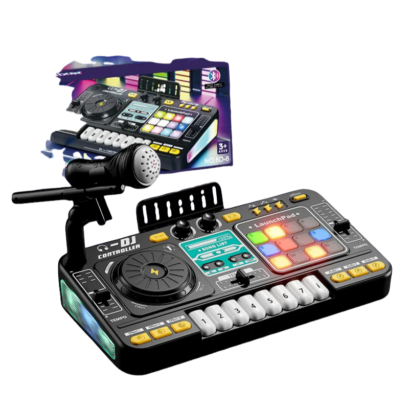 Fidtoy Table de Mixage DJ pour Enfants avec Lumières Sons Microphone Bluetooth Jouet Musical pour Tout-petits Cadeau de Jeu Musical Créatif