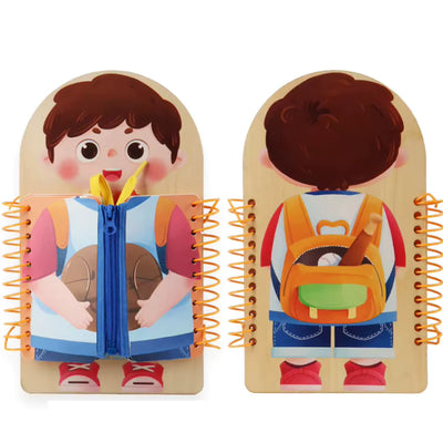 Libro de actividades de madera para niños pequeños – Juguete de aprendizaje de habilidades de vestimenta