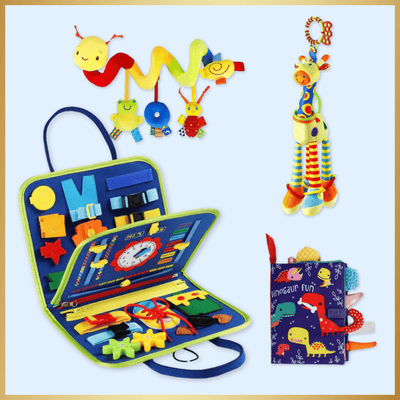 Fidtoy Sensory Explorer Bundle – Montessori Busy Board & Sensory Toys for Babies 0-3