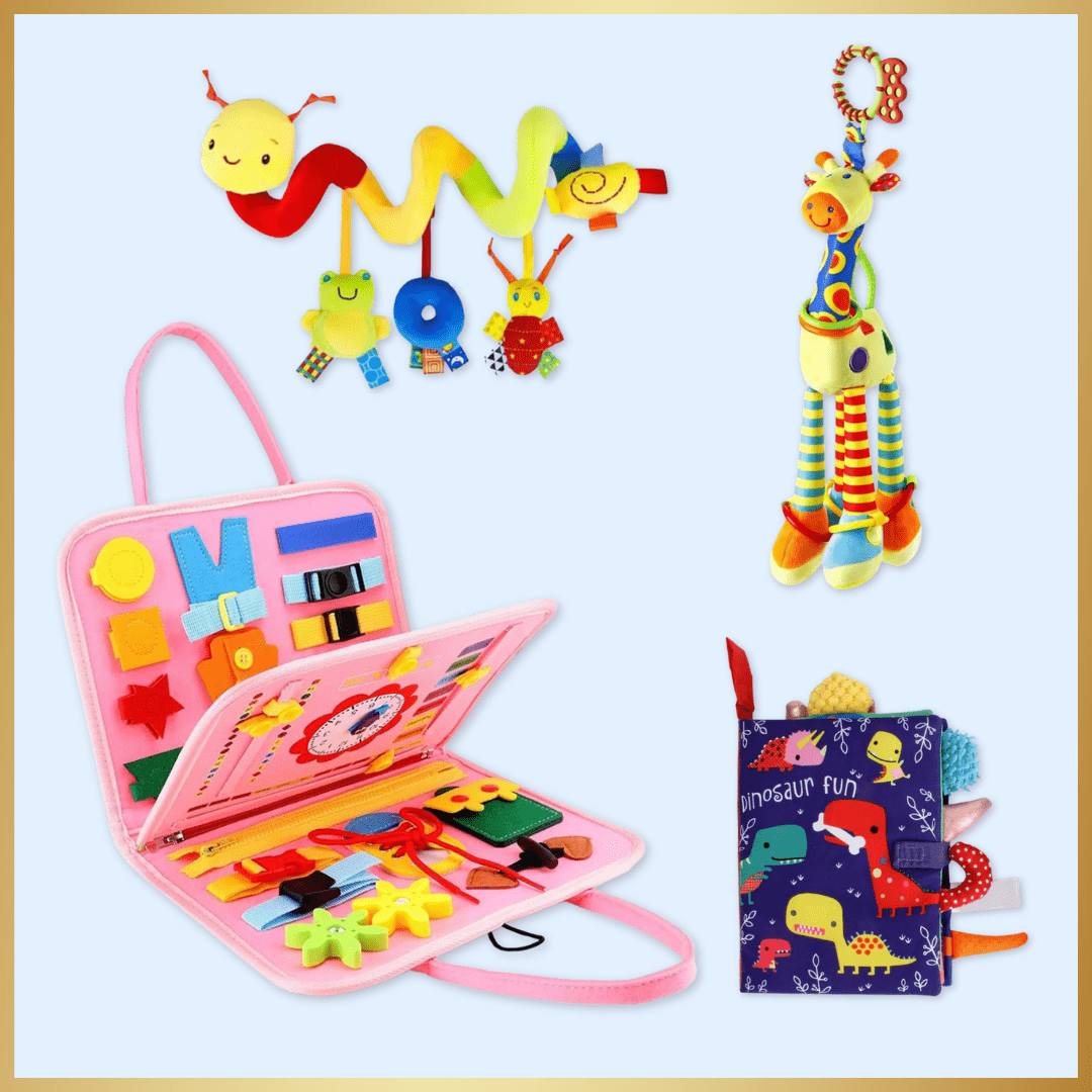 Fidtoy Sensory Explorer Bundle – Montessori Busy Board & Sensory Toys for Babies 0-3