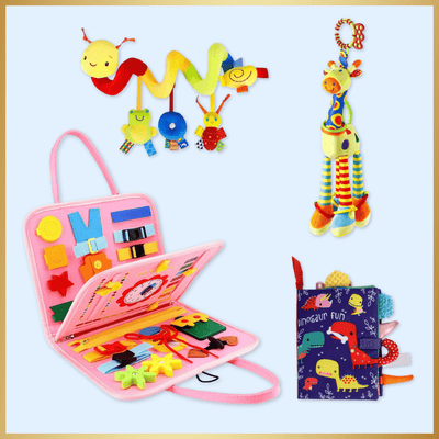 Fidtoy Sensory Explorer Bundle – Montessori Busy Board & Sensory Toys for Babies 0-3