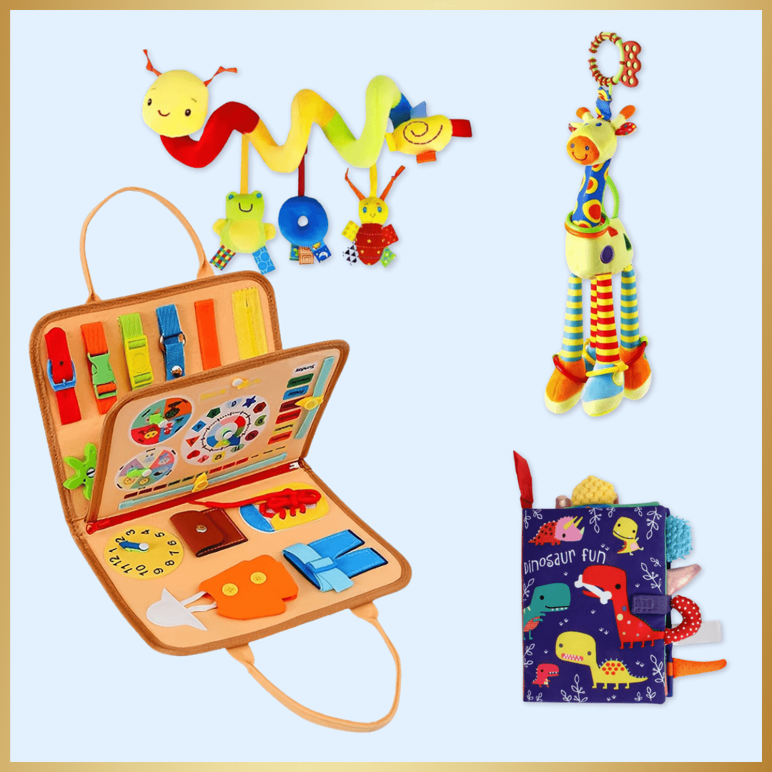 Fidtoy Sensory Explorer Bundle – Montessori Busy Board & Sensory Toys for Babies 0-3
