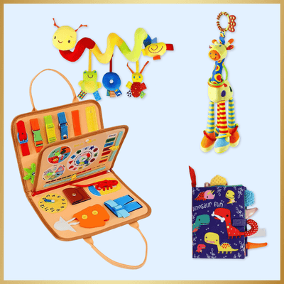 Fidtoy Sensory Explorer Bundle – Montessori Busy Board & Sensory Toys for Babies 0-3