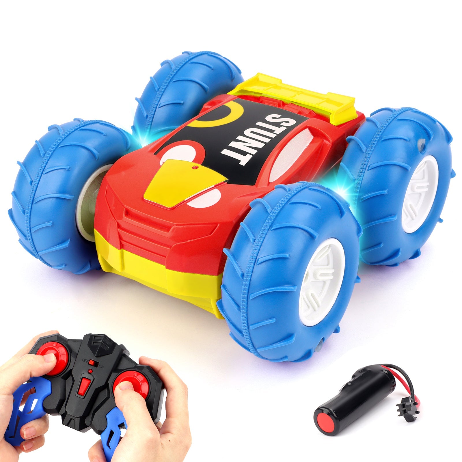 Remote Control Cars Waterproof 360° Flip Double Sided Car 2.4Ghz 15KM/H 4WD Off-Road Monster Truck LED Rechargeable Toy Car Gift for Kids