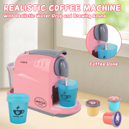 Coffee Shop Set with Coffee Maker Toy Menus Cash Register Toy Play Food Gift for Toddlers Boys Girls Aged 3+
