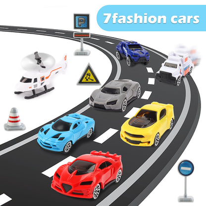 Transport Cargo DIY Plane Car Toy Play Set with Ramp and 4 Mini Car, 1 Helicopter Included - Fun Educational Toy for Kids