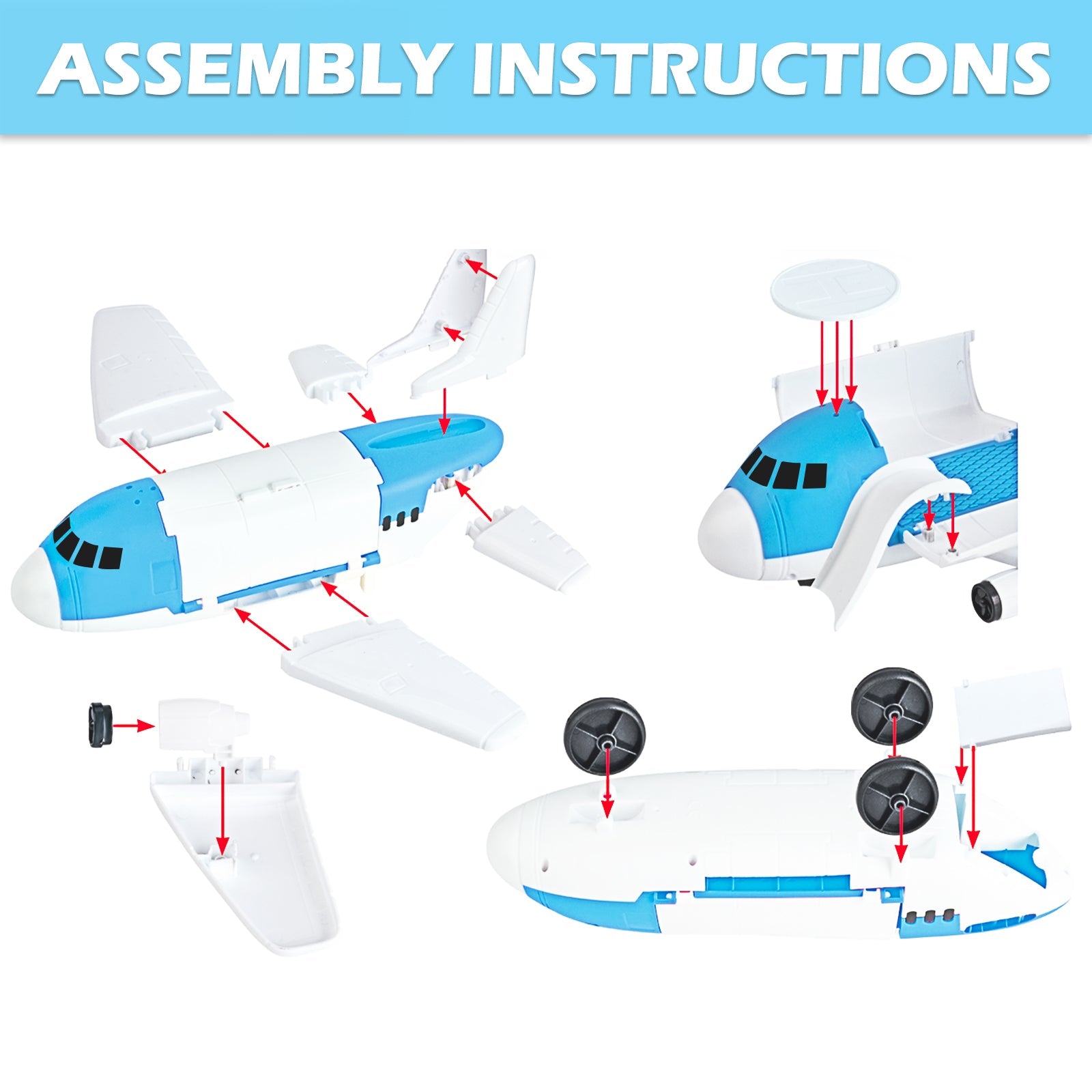 Transport Cargo DIY Plane Car Toy Play Set with Ramp and 4 Mini Car, 1 Helicopter Included - Fun Educational Toy for Kids