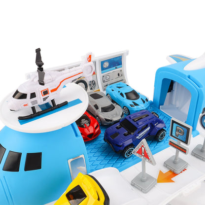 Transport Cargo DIY Plane Car Toy Play Set with Ramp and 4 Mini Car, 1 Helicopter Included - Fun Educational Toy for Kids