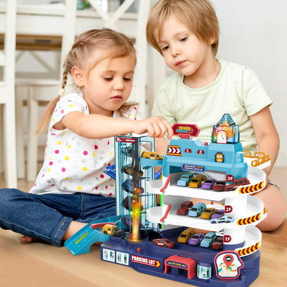 Garage Track Set with Music and Light Effects 3-story Parking Building with Electric Elevator Toys Vehicle Garages Great Present for Kids
