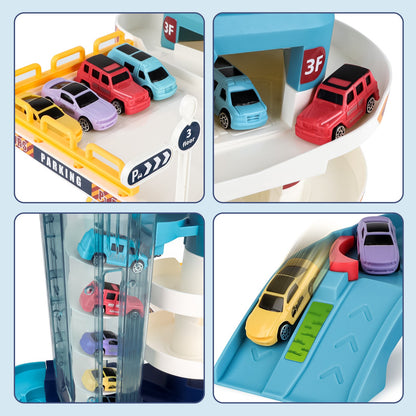 Garage Track Set with Music and Light Effects 3-story Parking Building with Electric Elevator Toys Vehicle Garages Great Present for Kids
